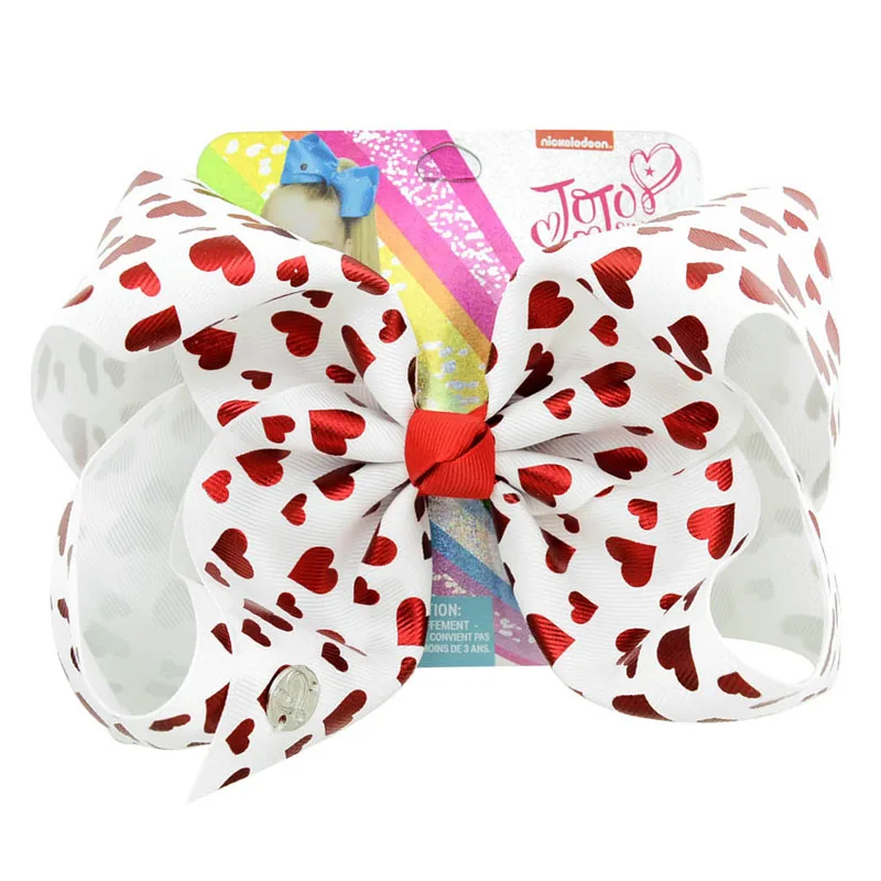 Printed Heart 1piece 8inch Jo Bows Rainbow bow-knot Hair With Clips For Kids Girls Hairpins Handmade Accessories | Детская одежда и