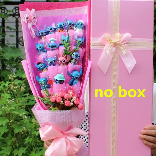 Pink NO BOX Мини-букет для стежков kawaii, букет для стежков из плюшевых игрушек, розы из искусственного шелка, букет для цветов, букет Стич, мини-букет на День святого Валентина - Цвет: Pink NO BOX