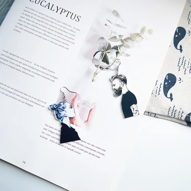 Женские и мужские акриловые серьги ассиметричные длинные с крючком