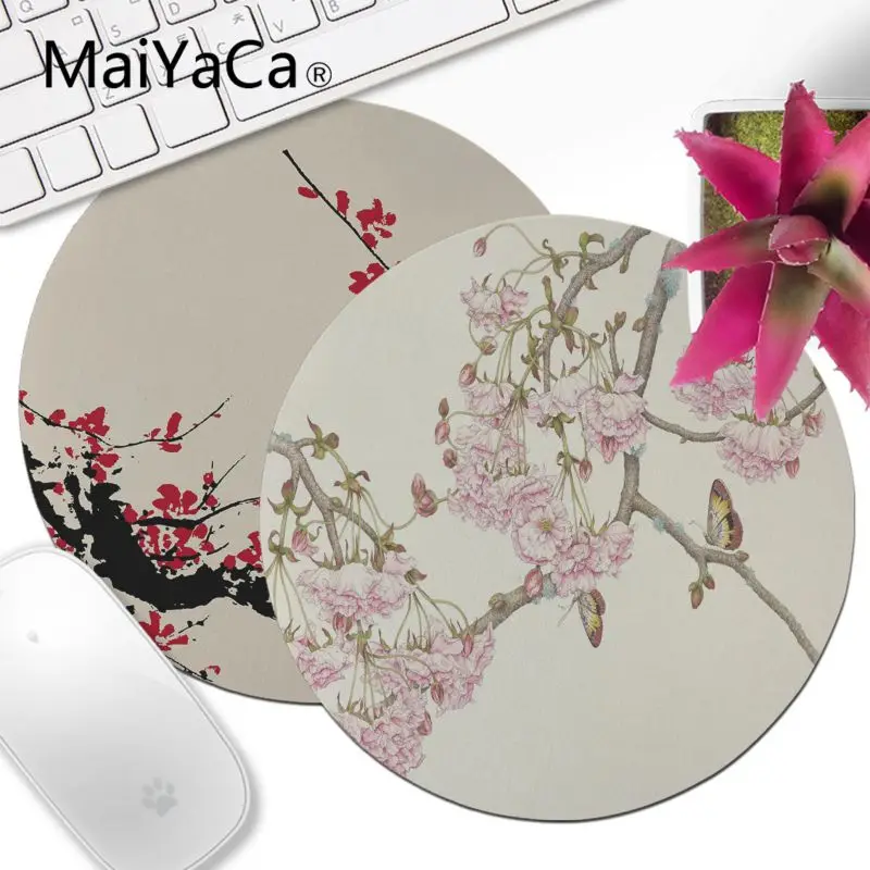 

MaiYaCa Top Quality cherry Blossom Gamer Speed Mice Retail Small Rubber Round Mousepad DIY Customized Personal gaming Mouse Pad