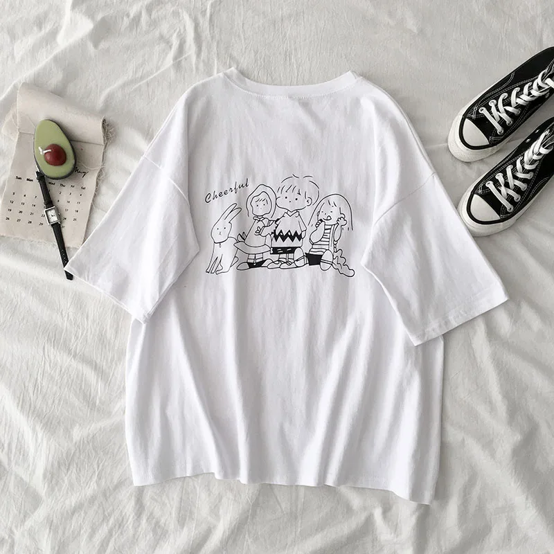 Рубашка с принтом летняя женская одежда футболка круглым вырезом и короткими