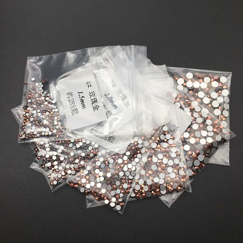 Rose Gold 1440 шт/партия, 39 цветов, 6 размеров, круглые кристаллы и камни, не горячей фиксации, плоские стразы для дизайна ногтей, хрустальное украшение - Цвет: Rose Gold