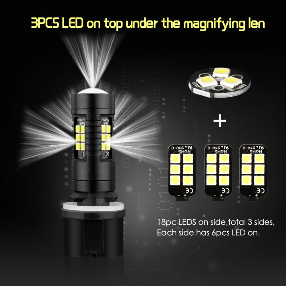 Светодиодная лампа H27 2 шт. 880 881 P13W Led PSX26W H27W/1 H27W/2 1200LM 6000K 12V 24V Белый противотуманный