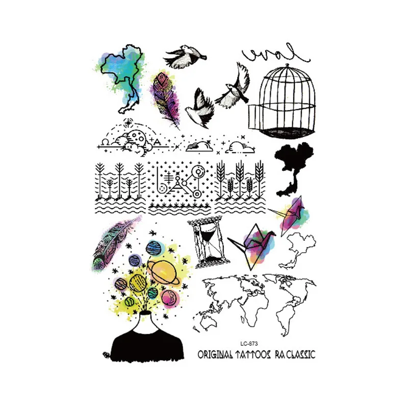 1pcs Fashion Tattoo Sticker DIY Body Art Waterproof Colorful Cartoon Diamond Dog Bird Star Leaf Temporary Cute Stickers | Игрушки и
