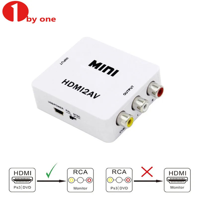 1by one Mini HDMI К AV CVBS RCA мужской аудио видео конвертер адаптер Box HDMI2AV NTSC PAL композитный