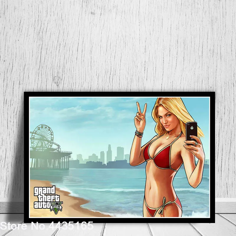 Коричневый Grand Theft Auto V видео игры GTA 5 художественный плакат печать на холсте настенная живопись для гостиной домашний декор плакаты и принты - Цвет: Коричневый