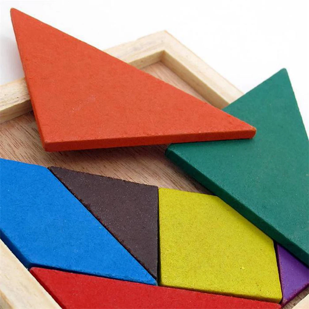 Деревянный Tangram 7 шт. головоломки геометрические красочные площадь IQ Game