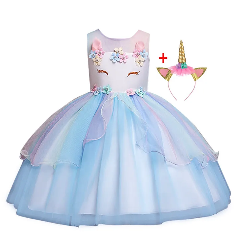 2020 Girl Unicorn Flower Dress Kids Birthday Party Cosplay Costume Toddler Pageant Princess Dresses Tulle Tutu Rainbow Costumes | Детская
