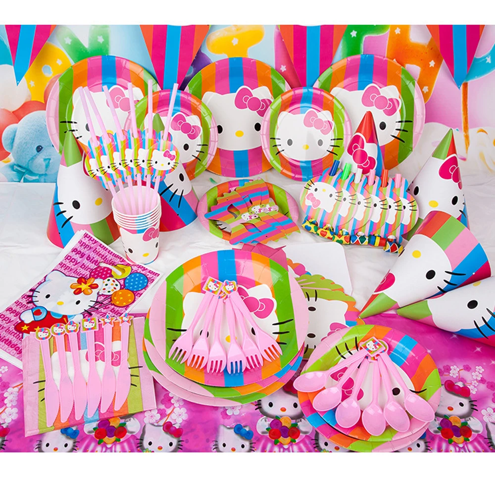 78 шт. рисунок Hello Kitty тема для 6 детей день рождения посуда розовый мультфильм