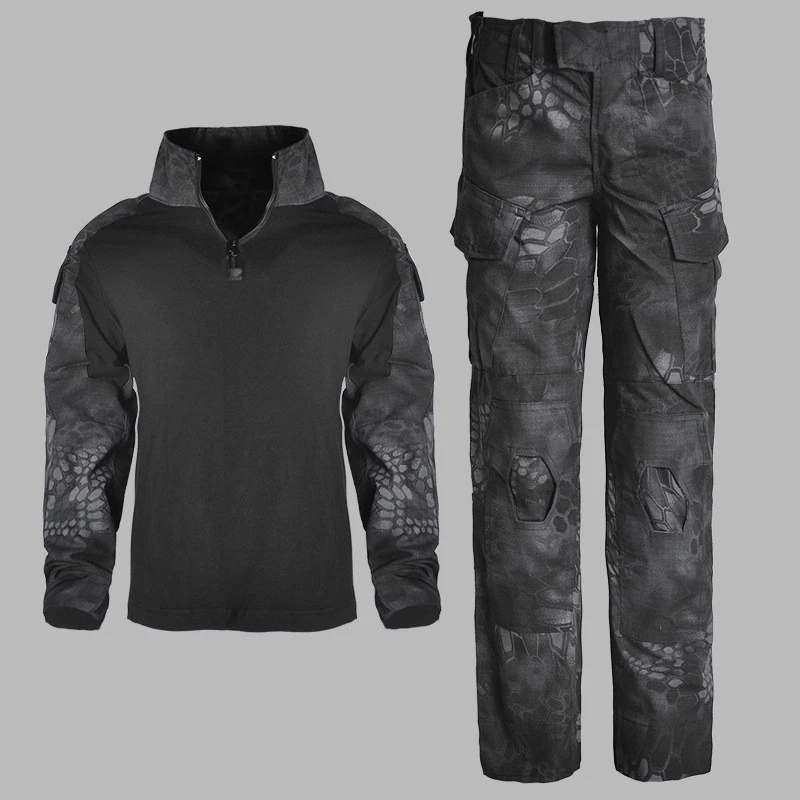 Black Without Pads Детская камуфляжная тренировочная одежда, костюм для детей, для улицы, CS, поля, кемпинга, охоты, военная Боевая форма, тактическая рубашка, штаны - Цвет: Black Without Pads