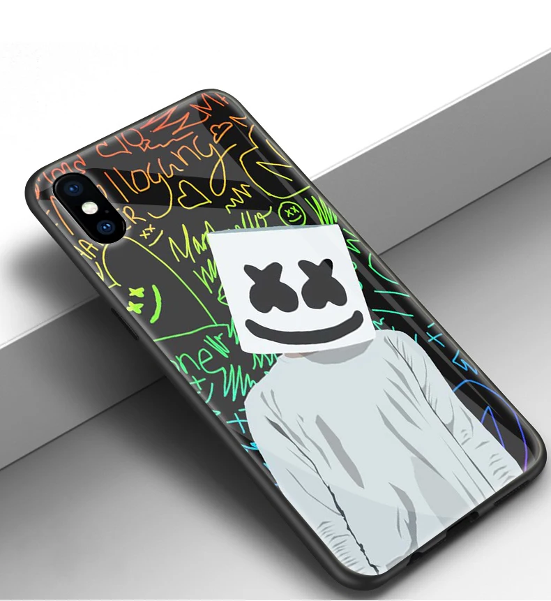 Закаленное стекло мягкий ТПУ чехол для телефона iPhone 6 S 7 8 s plus MAX XR XS X10 Marshmello dj