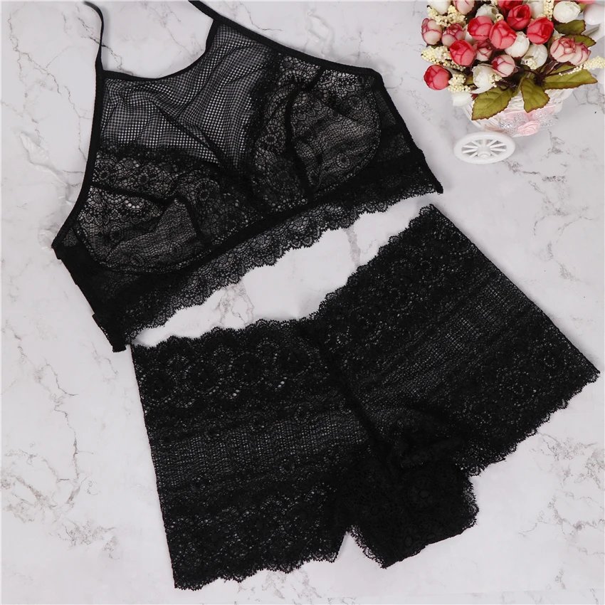 

2019 hot transparent wire free sexy lace women's underwear set plus sze lingerie bralette bra briefs sets
