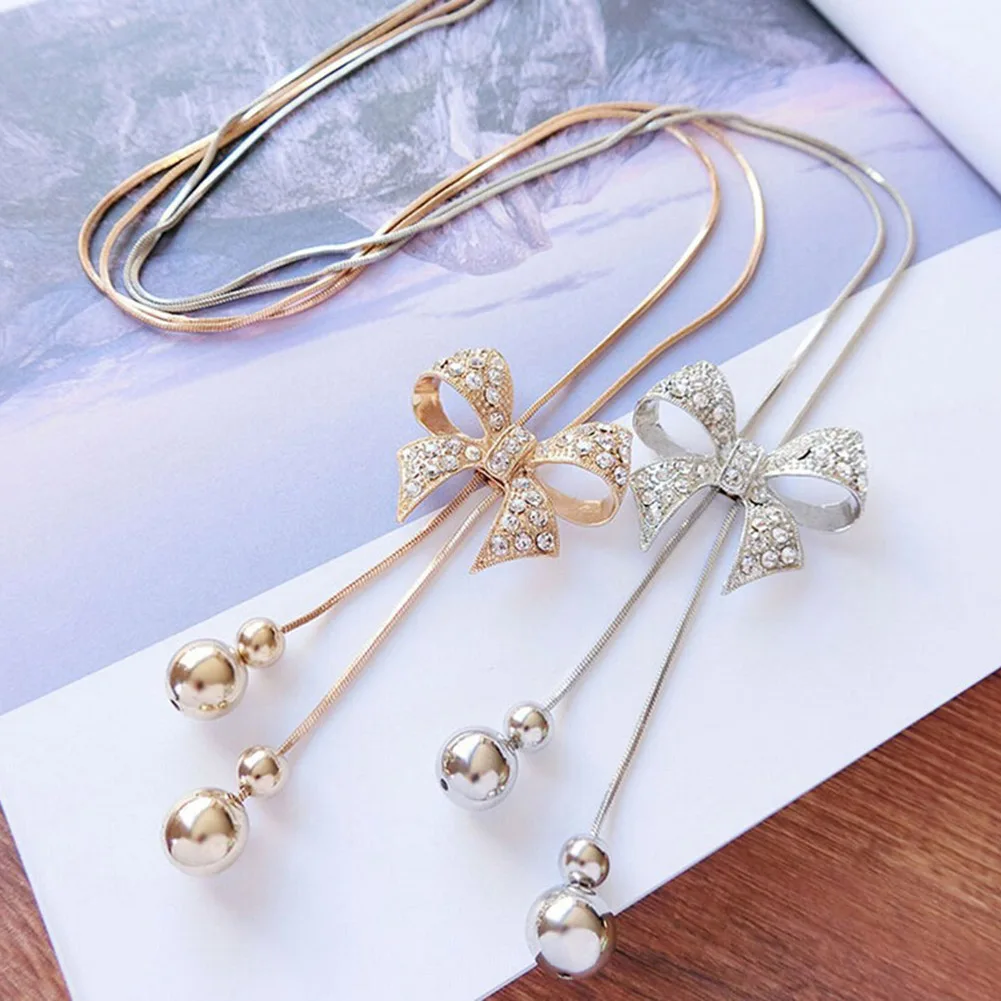 Женское Ожерелье из сплава подвеска с бантом подвесная цепочка длинная