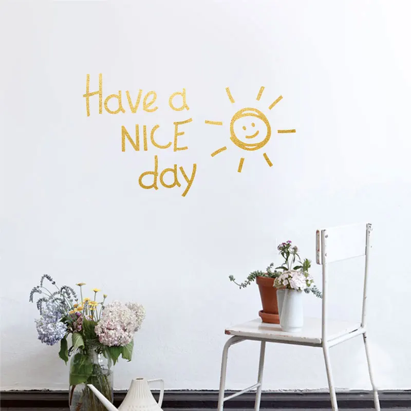 

Have A NICE Day Lovely Sun Vinyl Wall Sticker Living Room Bedroom Decor Decals Art English Alphabet Stickers Wallpaper LW140