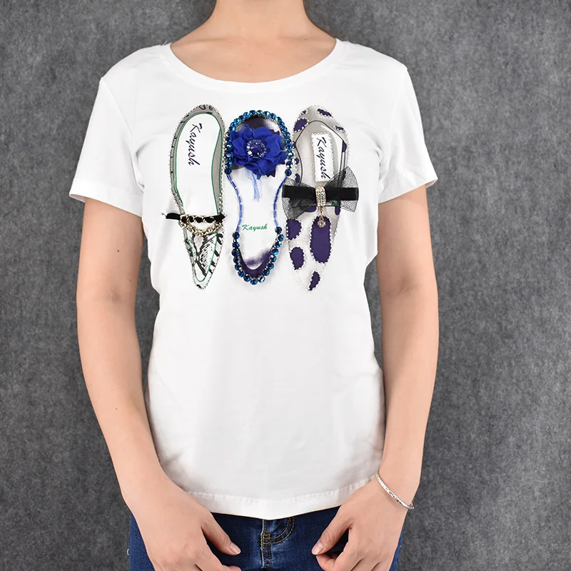 Новые 2016 женские футболки с коротким рукавом 3D 3 летние туфли слипоны принтом