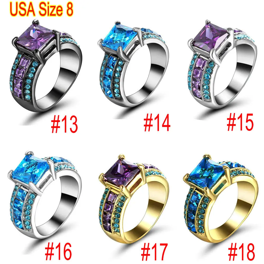 Женское Обручальное кольцо с фианитом 8x8 мм|engagement ring blue|wedding engagement ringfinger |