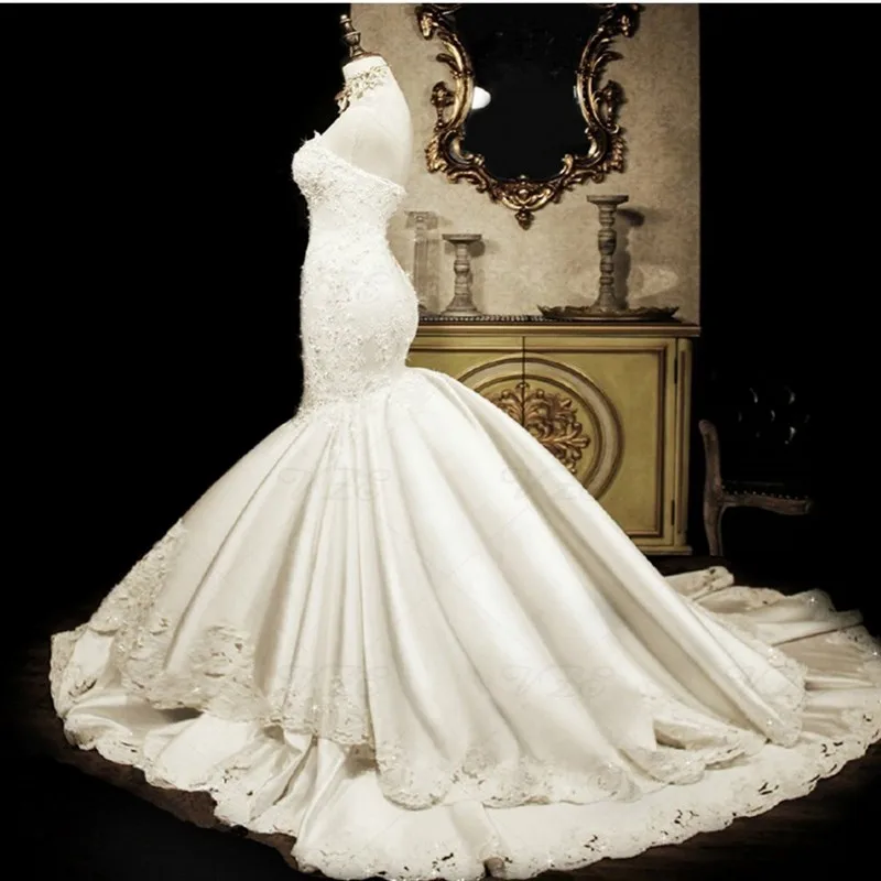 Шикарное бежевое облегающее женское свадебное платье без бретелек сексуальные