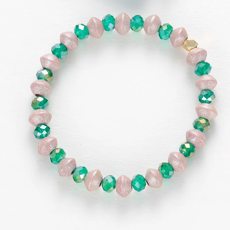 BELLA.TIME Jewelry Wholesale Trendy Copper Leaf Blue Pear Charm Bracelet White Stone Green Crystal Wood Beads Set | Украшения и