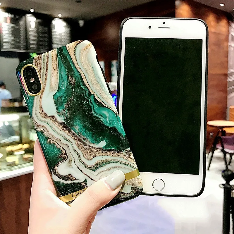 Fashion Artistic agate marble gold bar Phone Case For iphone 7 case XS XR Max 6 8 Plus Shiny Glossy soft silicon Back cover |