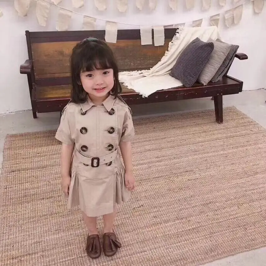 2019 Summer New Baby Girls Dress Toddler Outfits Short Sleeve Double-breasted Princess Cotton England Style Vestido Y1021 | Детская