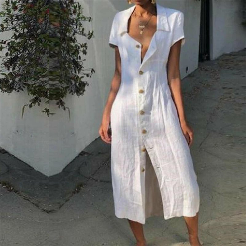 Женское платье 2019 летнее пляжное с коротким рукавом и v образным вырезом