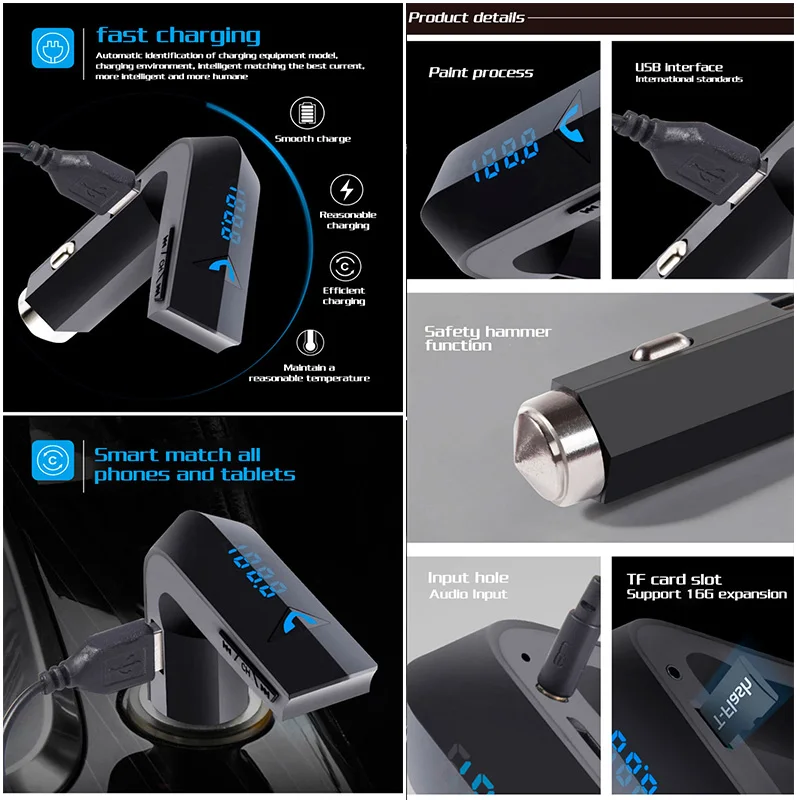 Bluetooth FM передатчик модулятор безопасности Молот Aux Handsfree автомобильный комплект