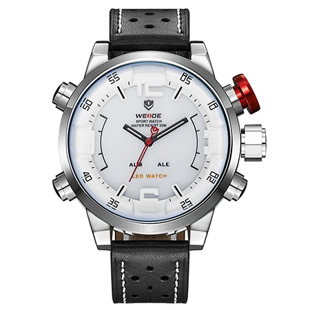 WEIDE мужские часы Люксовый бренд известный бренд спортивные часы мужские Цифровые кварцевые часы с двойным кожаным ремешком Relogio Masculino - Цвет: Белый