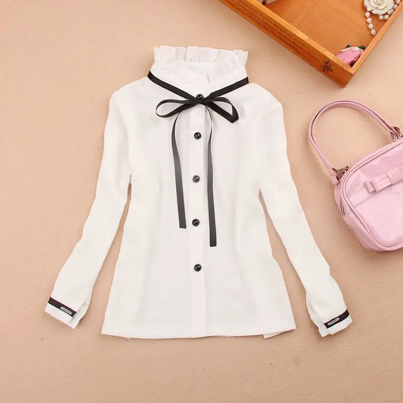 Демисезонная Детская рубашка с длинным рукавом школьная блузка для девочек топы