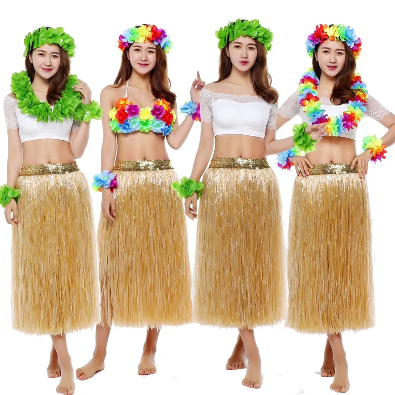 

Hot sale grass color 80CM Plastic Fibers Hawaii Hula Dance Show clothing Festival Party Adult Performance props theme beach