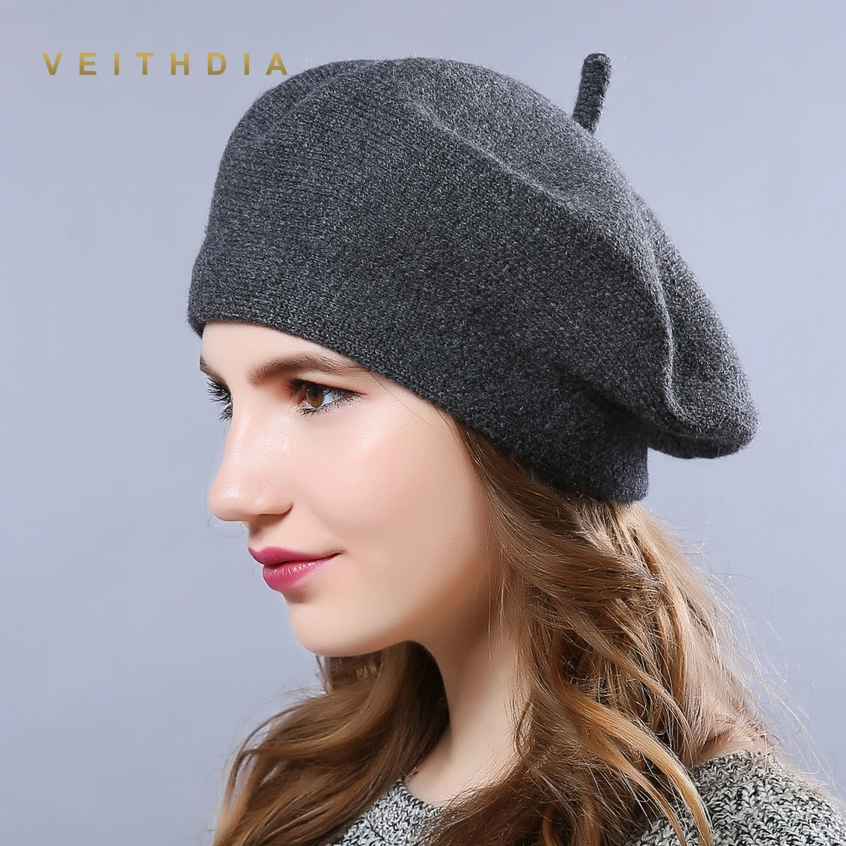 VEITHDIA, зимние шапки-береты, новинка, шерсть, кашемир, женские, теплые, брендовые, повседневные, высокое качество, женские, Vogue, вязаные шапки для девочек, шапка - Цвет: Темно-серый