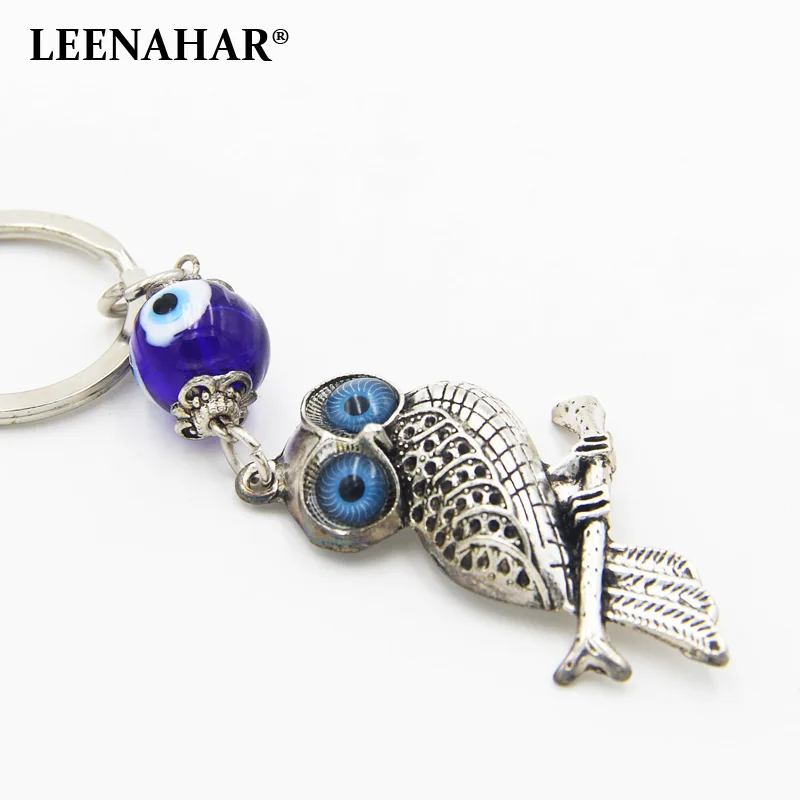 LEENAHAR-синий брелок со сглаза и совой античное серебро ночное кольцо с защита от