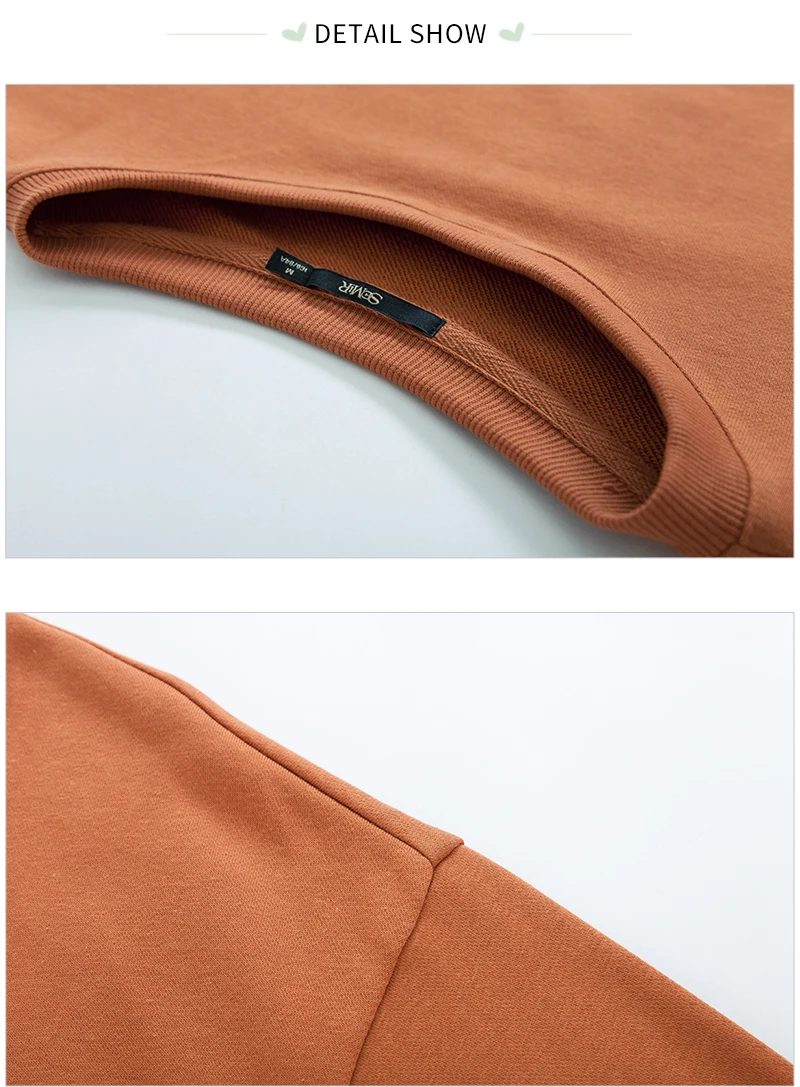 SEMIR, Женская толстовка, пуловер, толстовка с ребристой горловиной, манжетами и подолом, модные однотонные толстовки для девочек, топы на осень