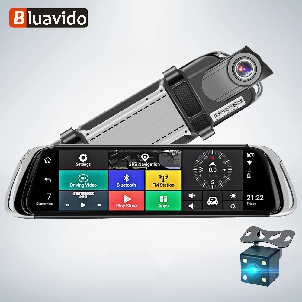 Bluavido 4G 1" ips Автомобильное зеркало заднего вида DVR ADAS Android gps навигация FHD 1080P двойной объектив тире камера WiFi авто видео рекордер