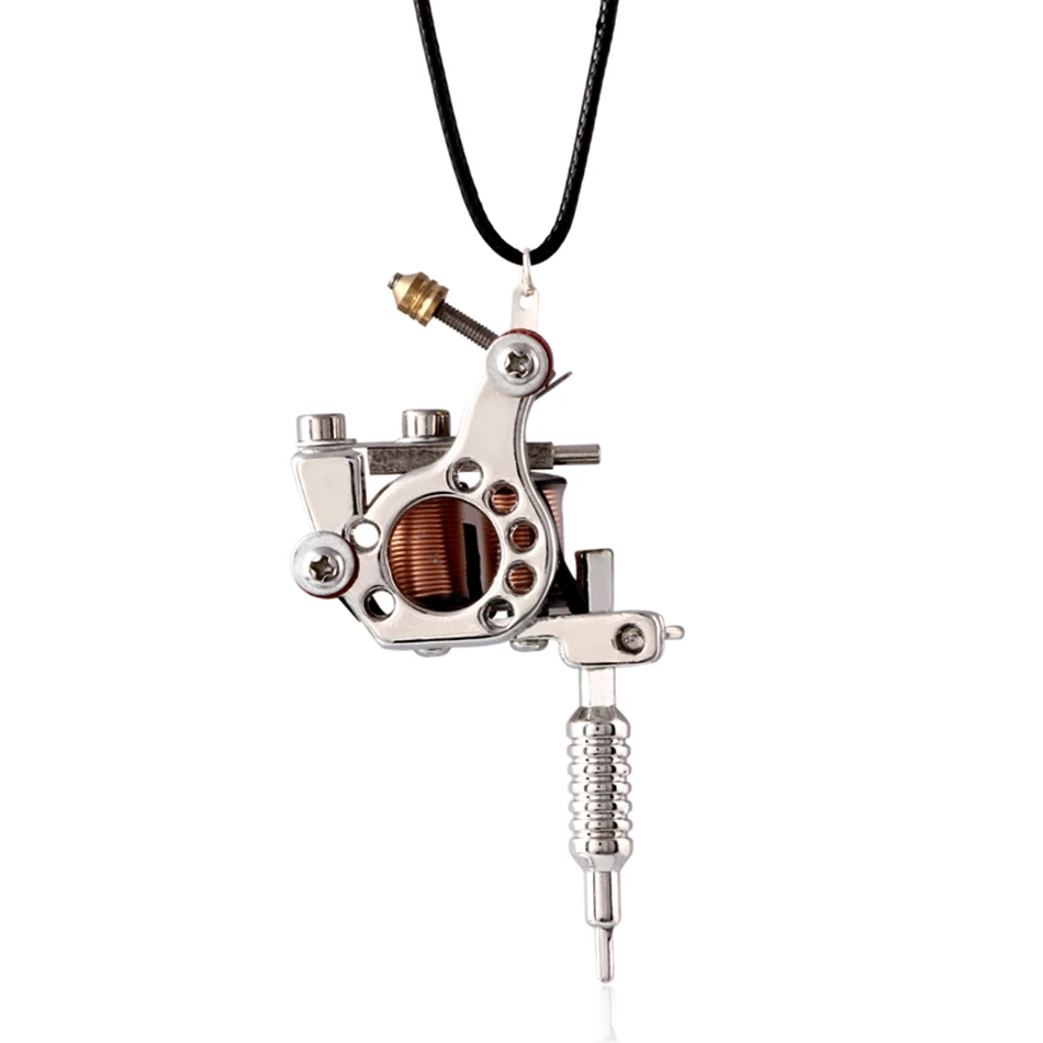 silver necklace SWANJO 1 шт. мини-тату-машина подвеска серебряная удача семь ожерелье с кулоном в форме машины Татуировка Машина подвеска брелок ожерелье в стиле панк - Окраска металла: silver necklace