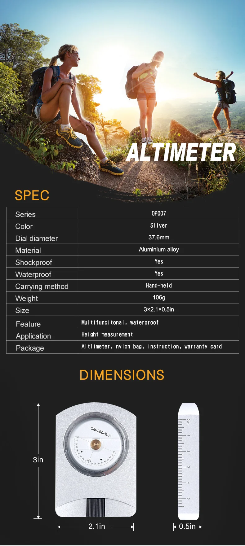 Eyeskey профессиональный водонепроницаемый Alitemeter выживания компас измерение высоты