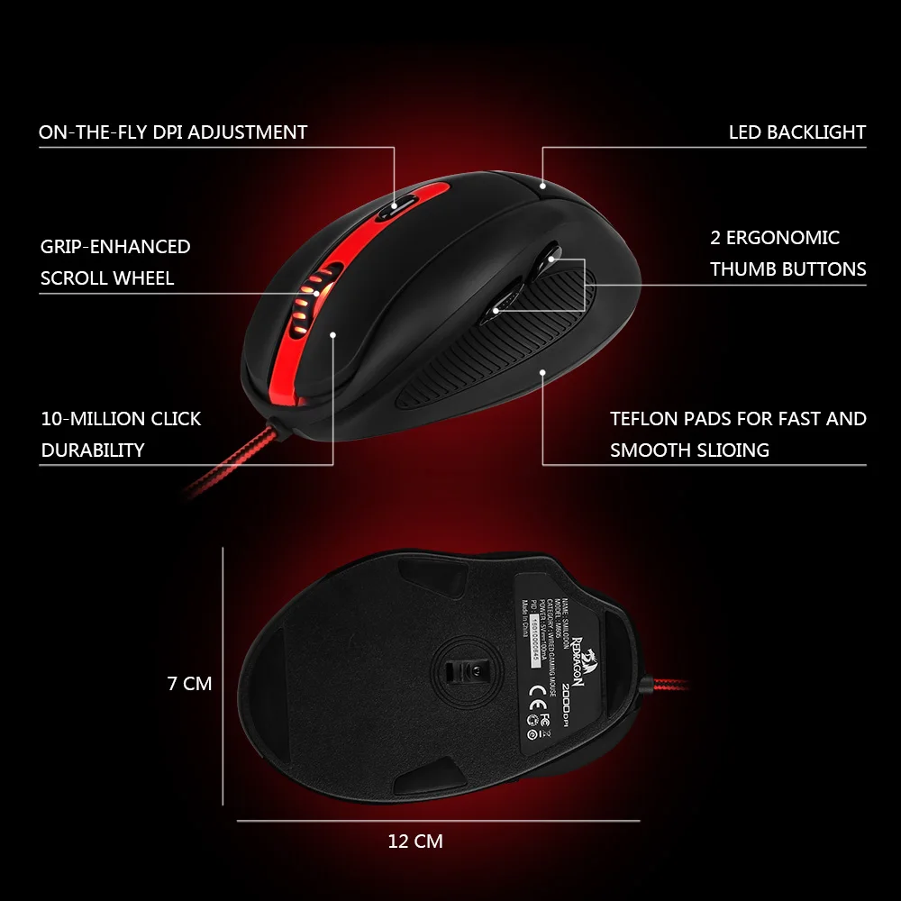 Redragon M605 Smilodon Gaming Mouse 2000DPI 6 Buttons Ergonomic Wired Optical Mice for Notebook PC Laptop Computer Video Game|gaming mouse|6