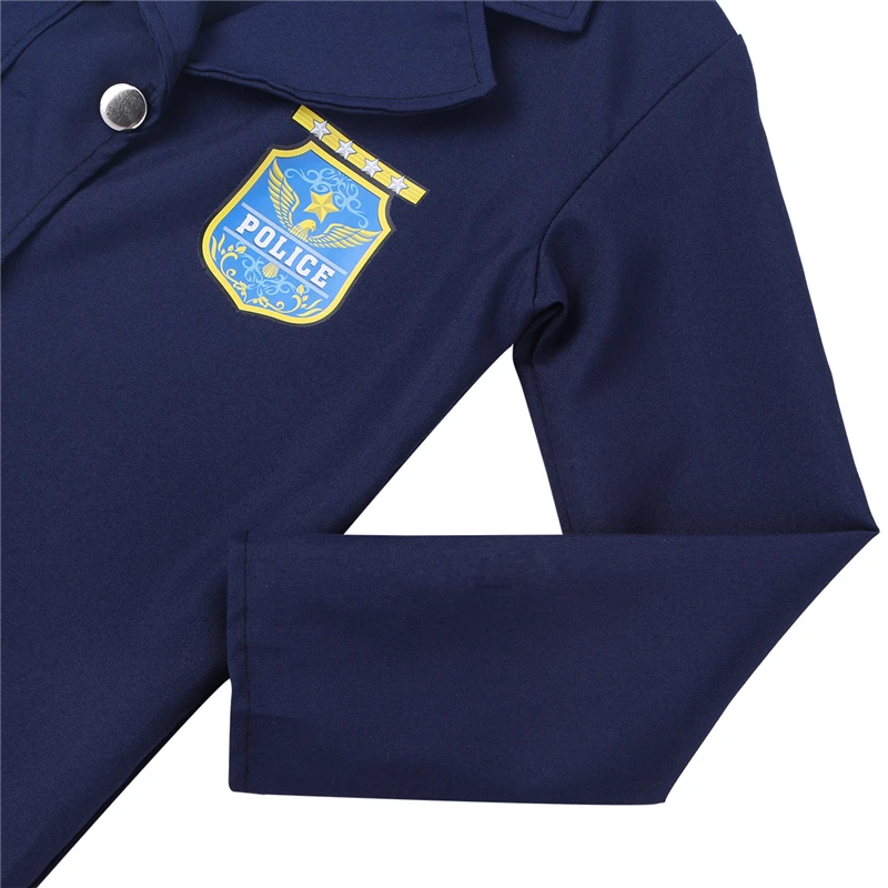 Novelty Boys Police Costume Cosplay Career Halloween Party Dress Up Jacket with Pants Hat Belt Set for Kids Costumes |