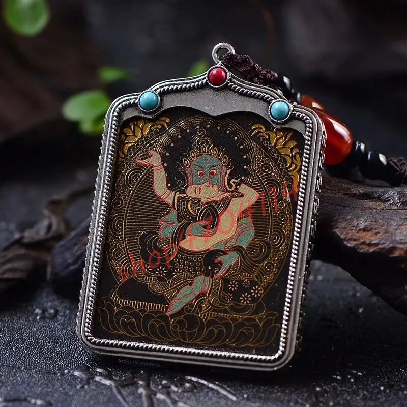 Тибетское серебро чисто ручная роспись Thangka Тибетский буддизм зеленый Богатство