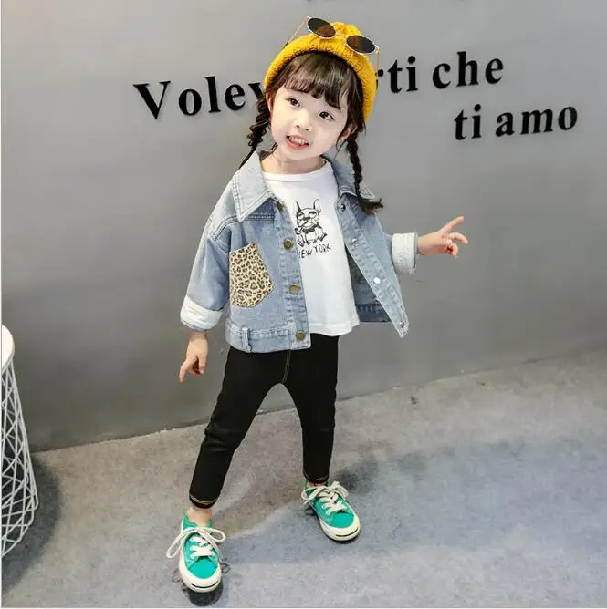 Girls Jackets 2019 Girl Spring Fashion New Leopard Pocket Denim Coats Top&ampoutwear Clothes Children Clothing 12M-5Y | Детская одежда