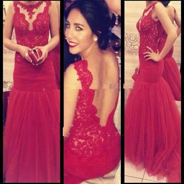 Очаровательный Красный Шнурка Mermaid Вечерние Платья 2016 с Открытой Спиной Sexy Sheer