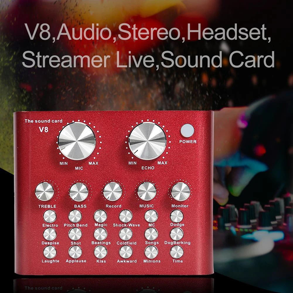 V8 звуковая карта аудио стерео для гарнитуры микрофона Webcast Live реверберация ПК Iphone