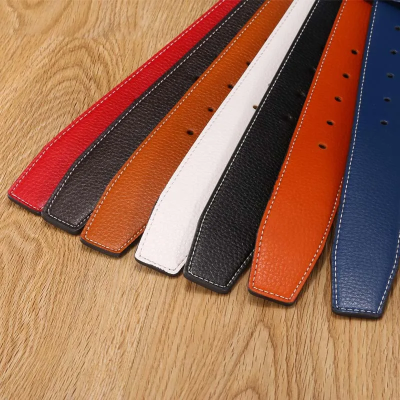 7 colors High Quality Leather Men Belts Male Belts No Buckle For Women H Buckle Two Sides Female Belt Straps With Holes