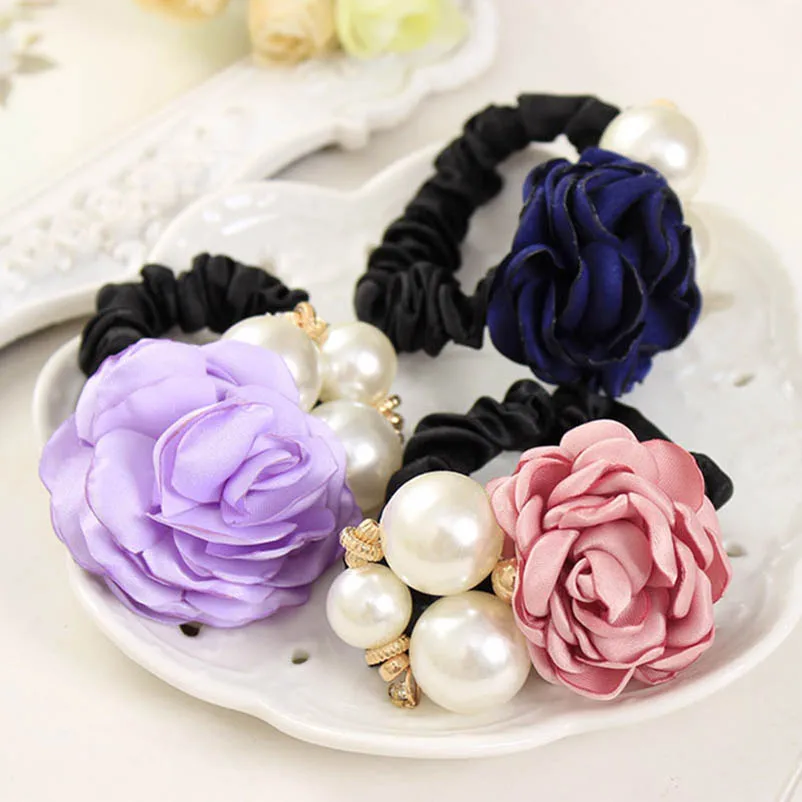 Тёмно красный цветок камелии искусственный жемчуг тканевые эластичные повязки