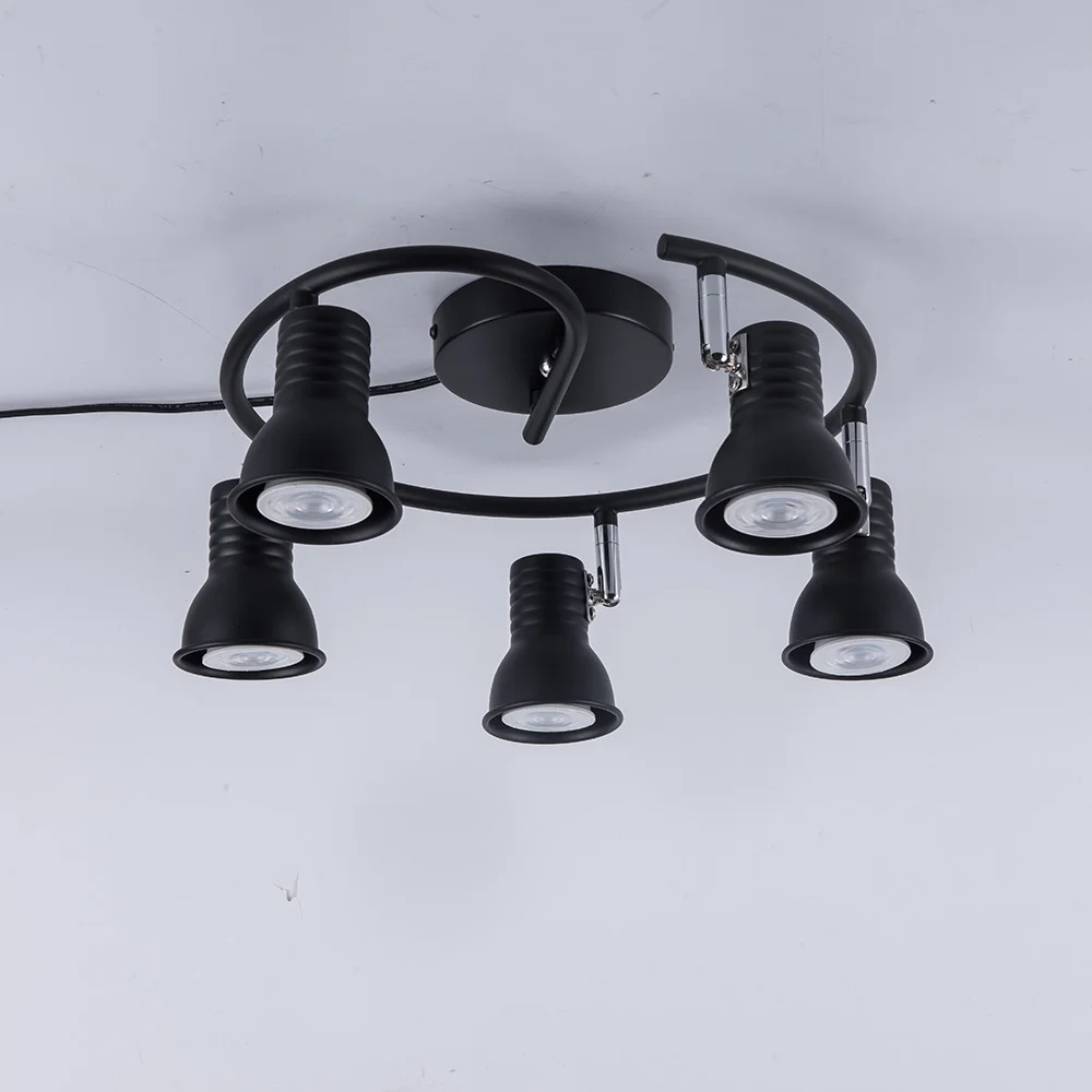 Lámpara de techo de accesorio de iluminación de techo LED giratoria para el hogar, luz de 5 cabezales, ajustable, color negro, para loft, cocina, dormitorio, pasillos, GU10