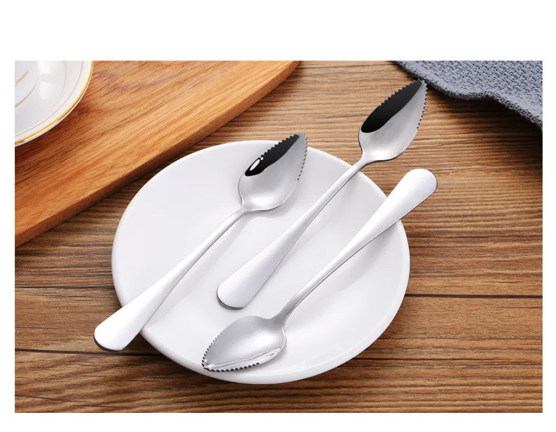 

1PC Fruit Spoons Thick Stainless Steel Grapefruit Spoon Dessert Serrated Edge Ice Spoon PO 001