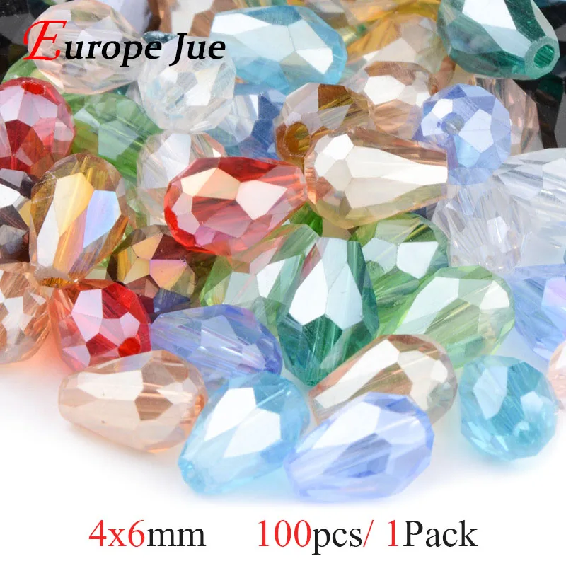 4x6mm mix 100pcs Briolette кулон в форме капли Австрийские хрустальные бусины 4*6 мм 6*8 мм 8*11 мм 10*15 мм стеклянные бусины в форме капли для браслета DIY - Цвет: 4x6mm mix 100pcs