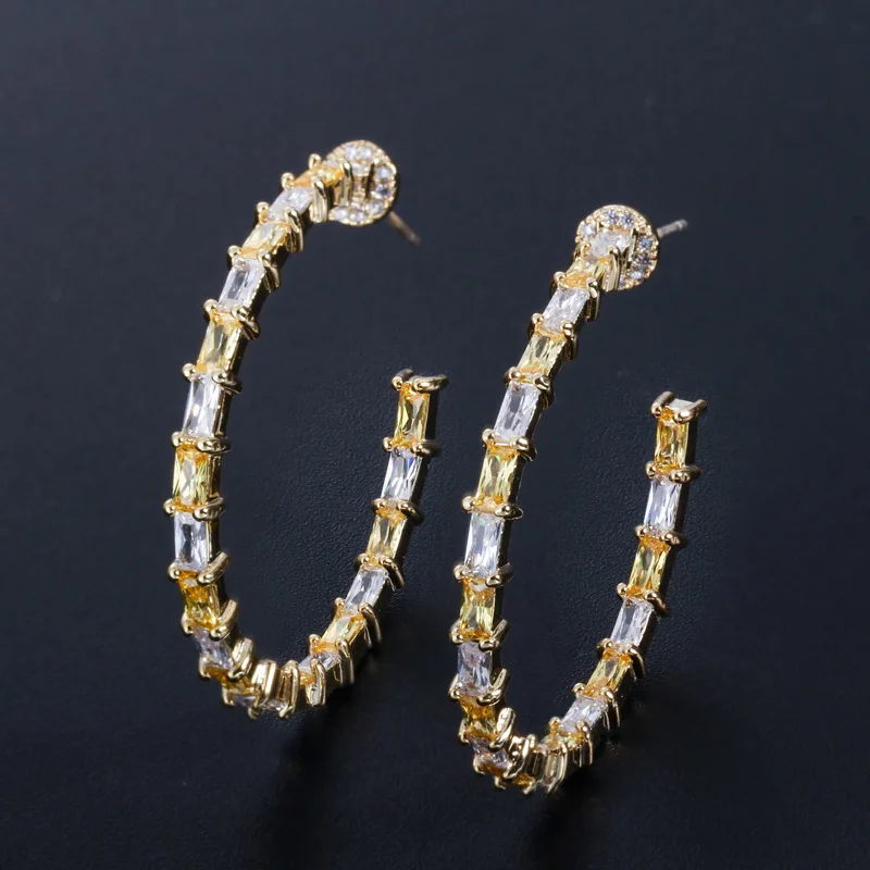 Gold Yellow CWWZircons Модные женские ювелирные изделия Круглый Круг Кубический цирконий, геометрической формы большие серьги-кольца для женщин для свадебной вечеринки CZ424 - Окраска металла: Gold Yellow