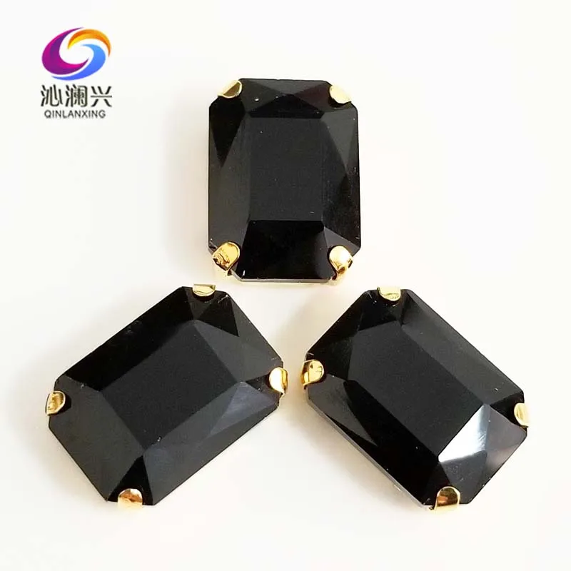 

10x14mm/13x18mm/18x25mm Black Rectangle shape Glass Crystal golden bottom sew on claw rhinestones,Diy/Clothing accessories