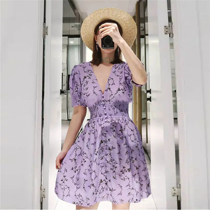2019 Dress Sexy Celebrity Single-Breasted Mini Women ElegantShort Print V Neck Night Club Bandage Body con Party Wholesale | Женская