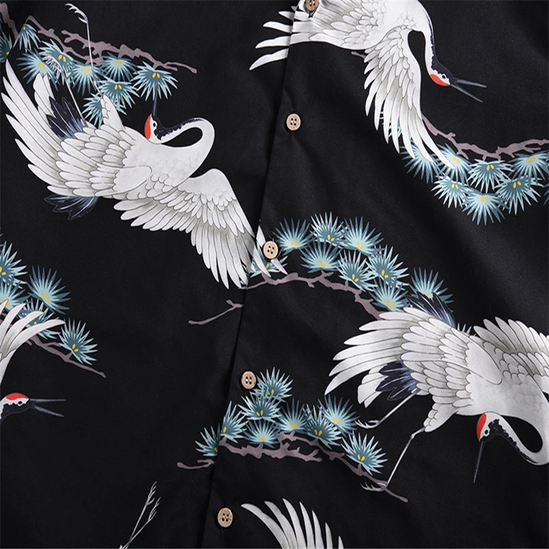 Mr.1991INC Мужская гавайская рубашка мужская повседневная camisa masculina китайский стиль цветочные рубашки с красным коронованным краном принт chemise homme
